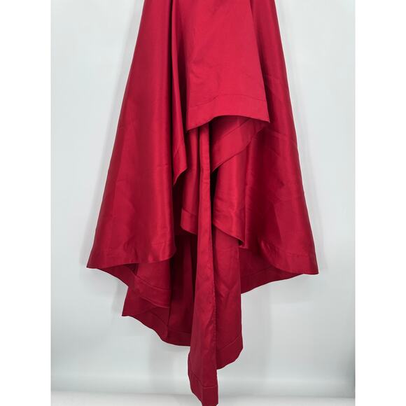 Adrianna Papell High Low Mikado Gown Ruffle Sleeveless Midi Maxi Satin Dress - Picture 6 of 12